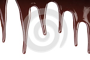Melted chocolate dripping isolated on white background