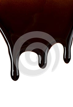 Melted chocolate dripping, white background