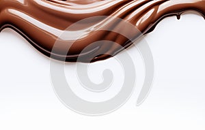 Melted chocolate dripping on white background