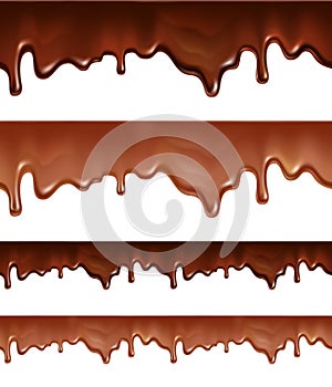 Melted chocolate dripping on white background