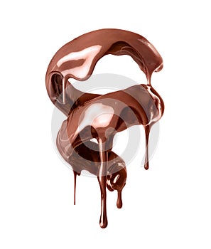 Melted chocolate with milk in a swirling shape closeup on a white background