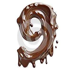 Tavený čokoláda číslo 9 na bílém. ilustrace 