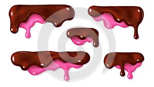 Melted chocolate and pink icing drop