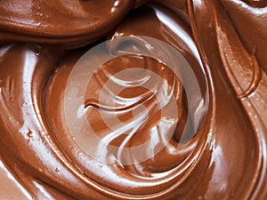 Melted chocolate spread close up