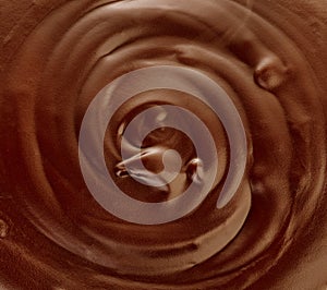 Melted dark chocolate flow, candy or chocolate preparation close-up as a background.