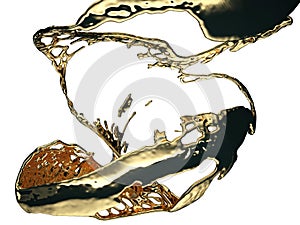 Melted gold or oil splashes isolated on white