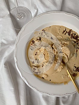 Melted ice cream hazelnut caramel bowl