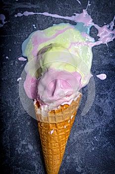 Melted ice cream lying on the ground