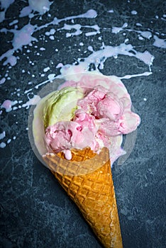 Melted ice cream lying on the ground