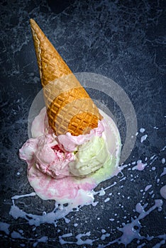 Melted ice cream lying on the ground