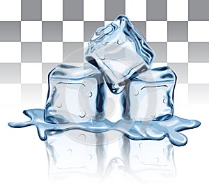 Melted ice cubes frozen liquid frost solid water