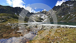 Melted ice in a mountain lake