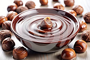 Melted Liquid Chocolate Praline Close-up