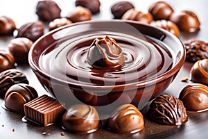 Melted Liquid Chocolate Praline Close-up