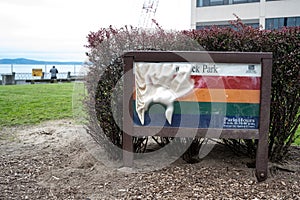 Melted park sign near the Pike Place Market in Seattle