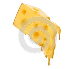 Melted piece of cheese in the air on a white background. 3d illustration