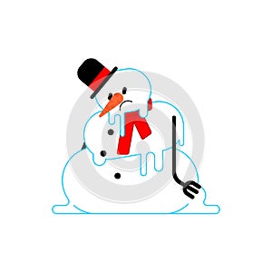 Melted snowman isolated. Winter is ending. End of Christmas. vector illustration