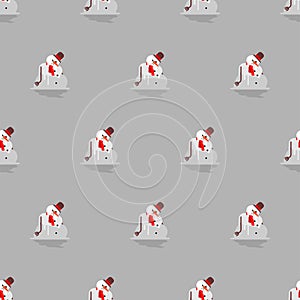 Melted snowman pattern seamless. Winter is ending background. End of Christmas. vector texture