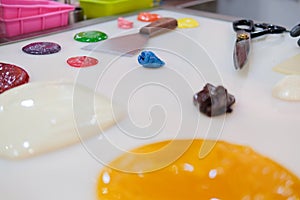 Melted sugar for making candies in confectionary candy shop