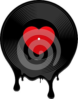 Melted vinyl record with heart