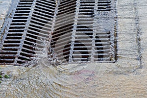 Melted water flows down through the manhole