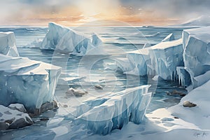 melting arctic sea ice floes breaking