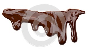 Melting chocolate drips. Chocolate isolated on white background.