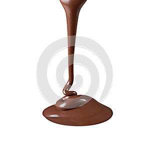 Melting chocolate drop on white background