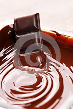 Melting chocolate, melted delicious chocolate for handmade praline icing confectionery