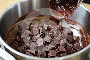 Melting chocolate pieces in a bowl