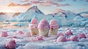 Melting Delight: A World of Ice Cream and Climate Change Concept