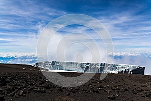 Melting glacier in Kilimanjaro mountain