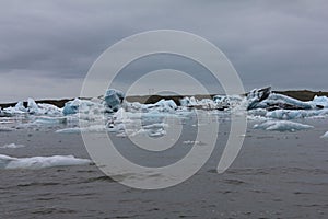 Melting glaciers in Jokulsarlon glacier lake in Iceland