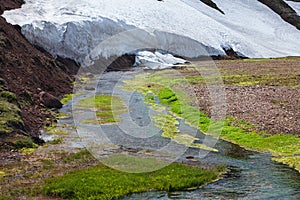 Melting glaciers in national park Landmannalaugar, Iceland