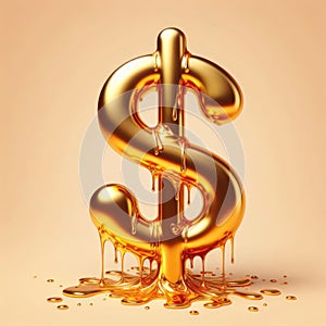 Melting Golden Dollar Symbol on Soft Peach Background - Finance Concept AI