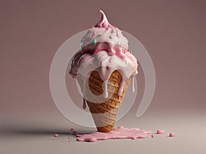 Melting ice cream cone. Created with generative Ai technology