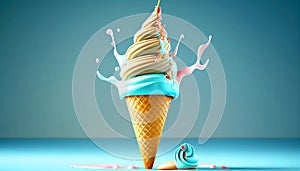 Melting ice cream cone in a variety of vibrant colors illustration