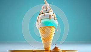 Melting ice cream cone in a variety of vibrant colors illustration