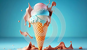 Melting ice cream cone in a variety of vibrant colors illustration