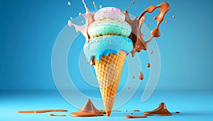 Melting ice cream cone in a variety of vibrant colors illustration