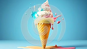 Melting ice cream cone in a variety of vibrant colors illustration