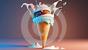 Melting ice cream cone in a variety of vibrant colors illustration