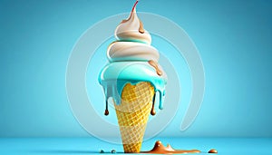 Melting ice cream cone in a variety of vibrant colors illustration