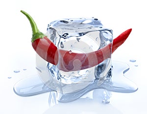 Melting Ice Cube with Red Chillie Pepper