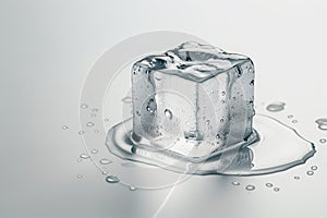 Melting Ice Cube on White Surface