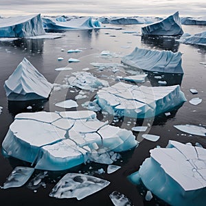 Melting of ice floes and icebergs in the waters of the Northern Arctic.