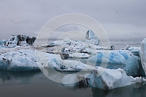 The melting of ice at glacial river lagon JÃ¶kulsÃ¡rlÃ³n