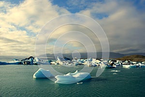 Melting ice in jÃ¶kulsarlon glacier lagoon in Iceland