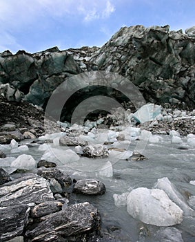 Melting ice from a low-elevation glacier