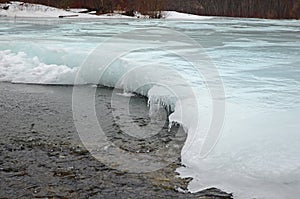 The melting of ice on the river in the beginning of spring. Irkutsk Region